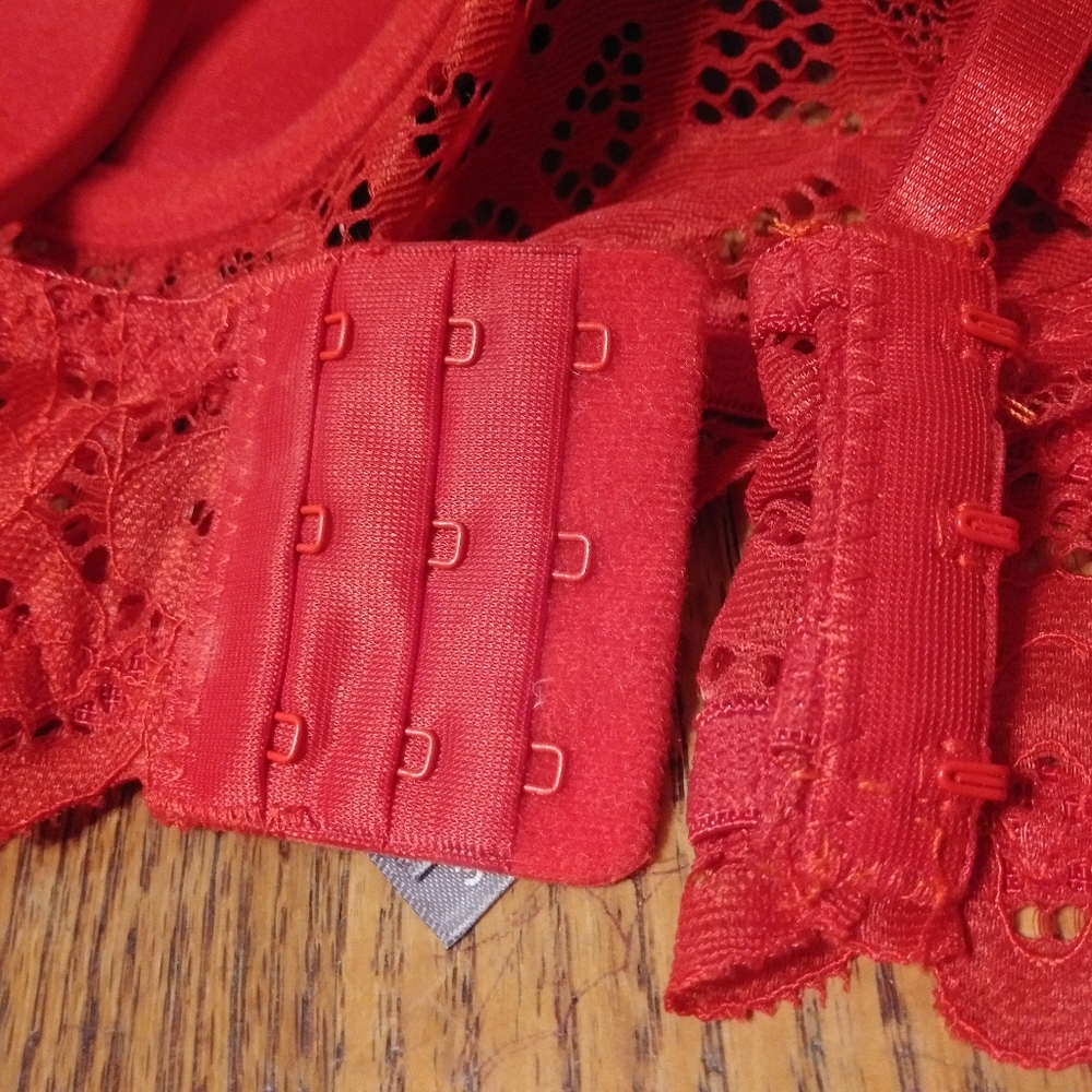 Daisy Fuentes Intimates Long line Lace Push Up Bra Hot Sauce Red - Picture 7 of 13